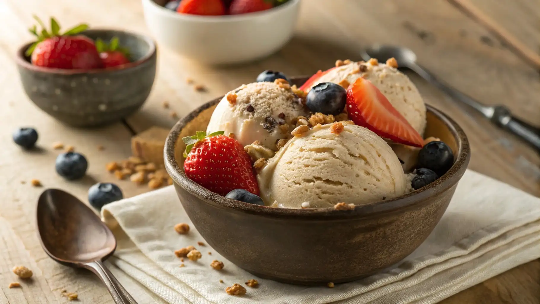 Sugar Free Ice Cream Recipe: Easy Steps for a Guilt-Free Treat 4 Homemade sugar free ice cream in a bowl with fresh berries and nuts.