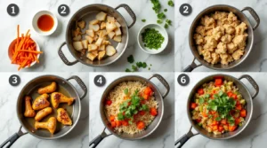 A step-by-step visual guide for making Vietnamese Chicken and Rice Recipe, from marinating to garnishing