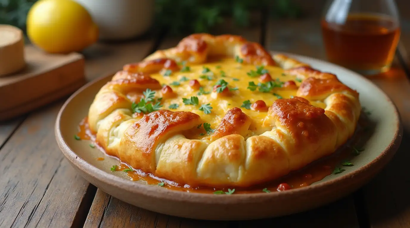 Chicken and Cheese Jalousie Recipe: Easy Steps for 2025 6 A close-up of a golden, flaky Chicken and Cheese Jalousie on a rustic table.