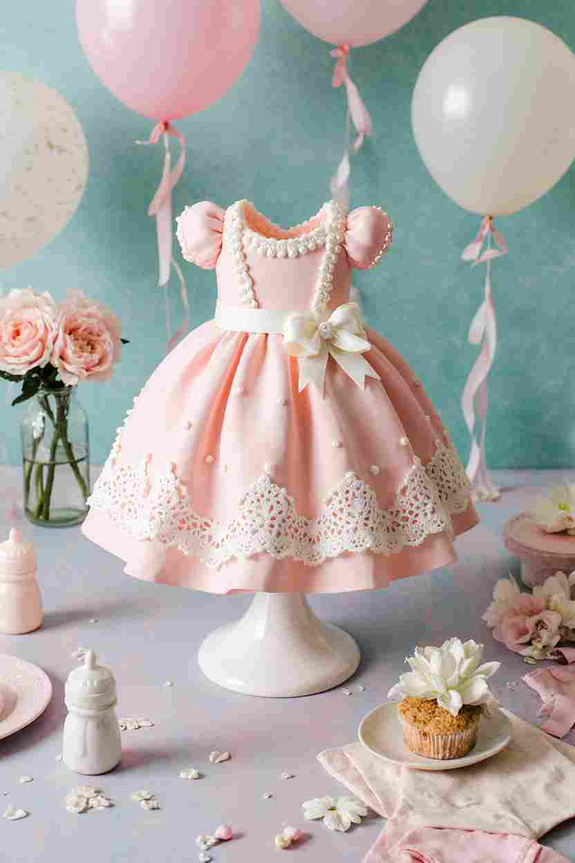 Baby Dress Cake – Adorable Fondant Cake for Baby Showers & First Birthdays 3 Baby Dress Cake