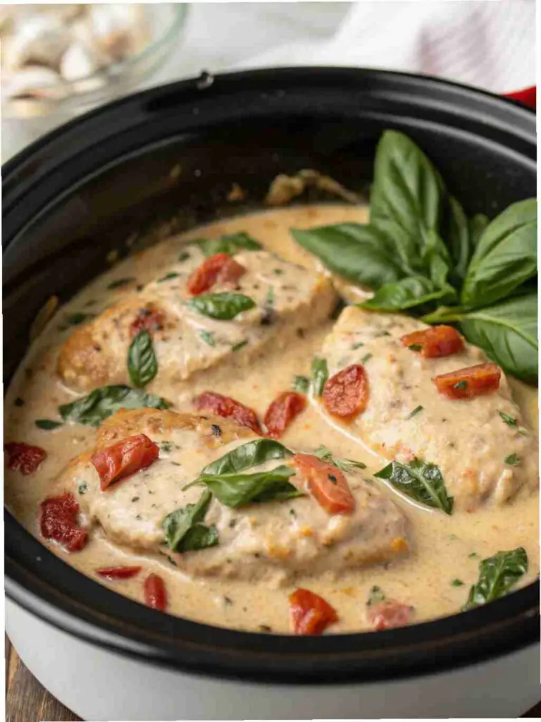 Creamy Tuscan Crockpot Chicken
