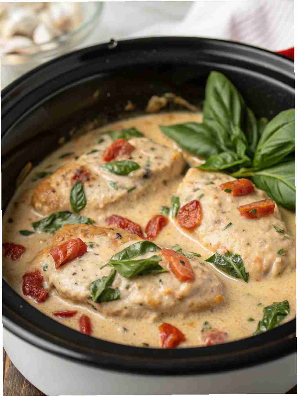 Creamy Tuscan Crockpot Chicken
