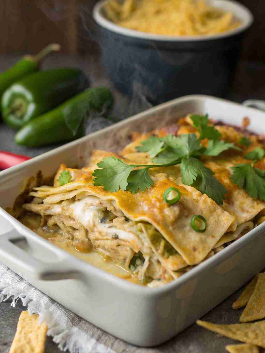 Spicy Hatch Green Chili Chicken Enchilada Casserole to Warm You Up 2 Hatch Green Chili Chicken Enchilada