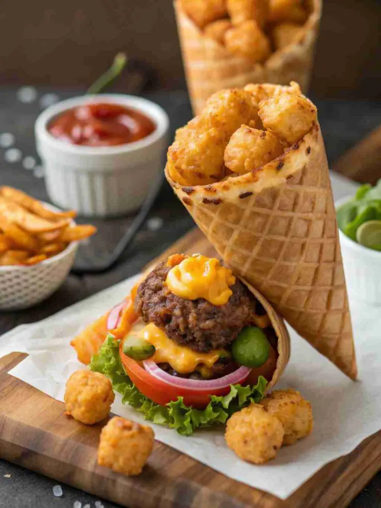 Cheeseburger Tater Tot Cones Recipe 2 Cheeseburger Tater Tot Cones Recipe
