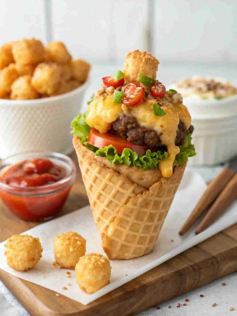 Cheeseburger Tater Tot Cones Recipe