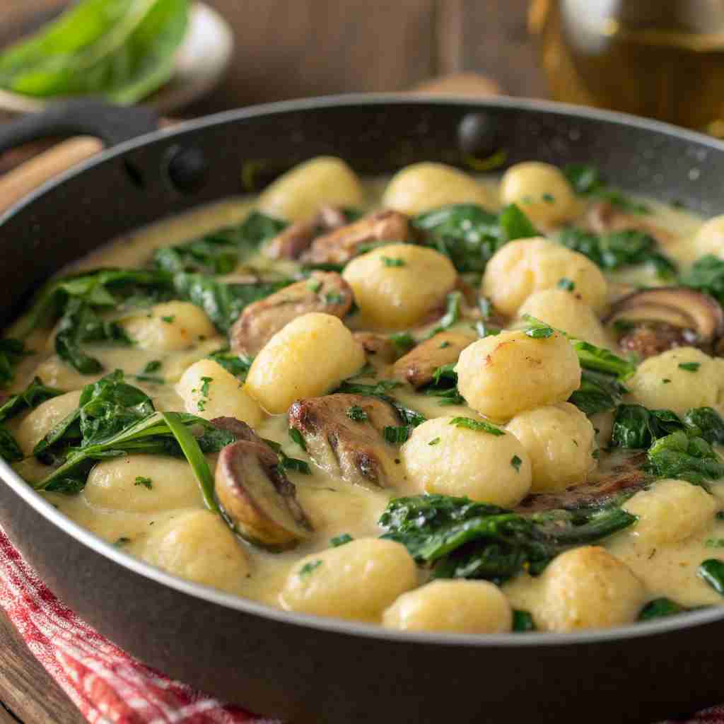 20-Minute One-Pan Creamy Spinach and Mushroom Gnocchi 1 Creamy Spinach and Mushroom Gnocchi