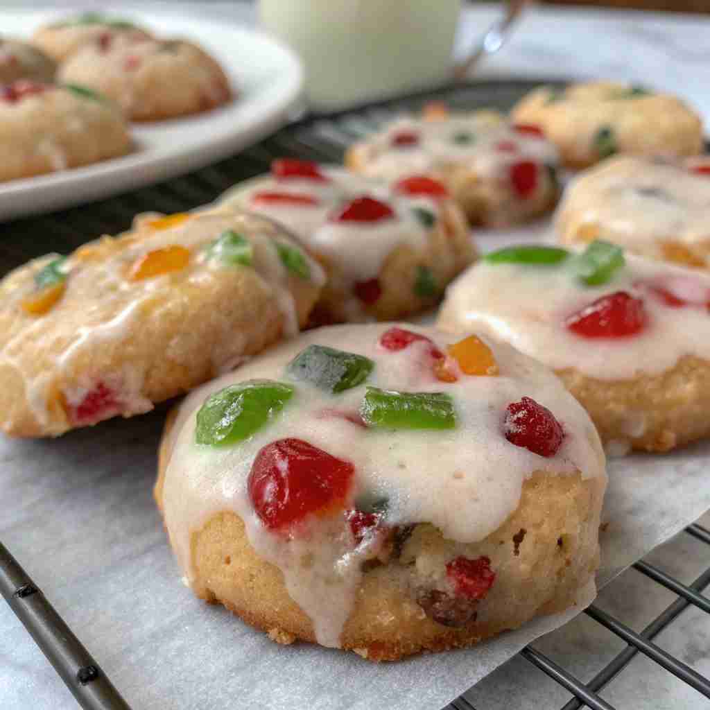 Glazed Fruitcake Shortbread Cookies