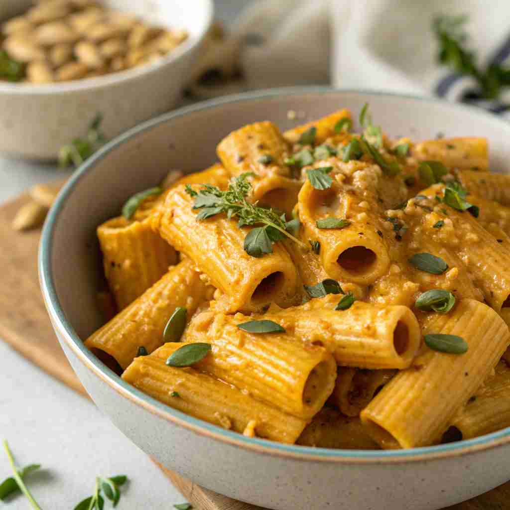 Vegan Pumpkin Tahini Rigatoni