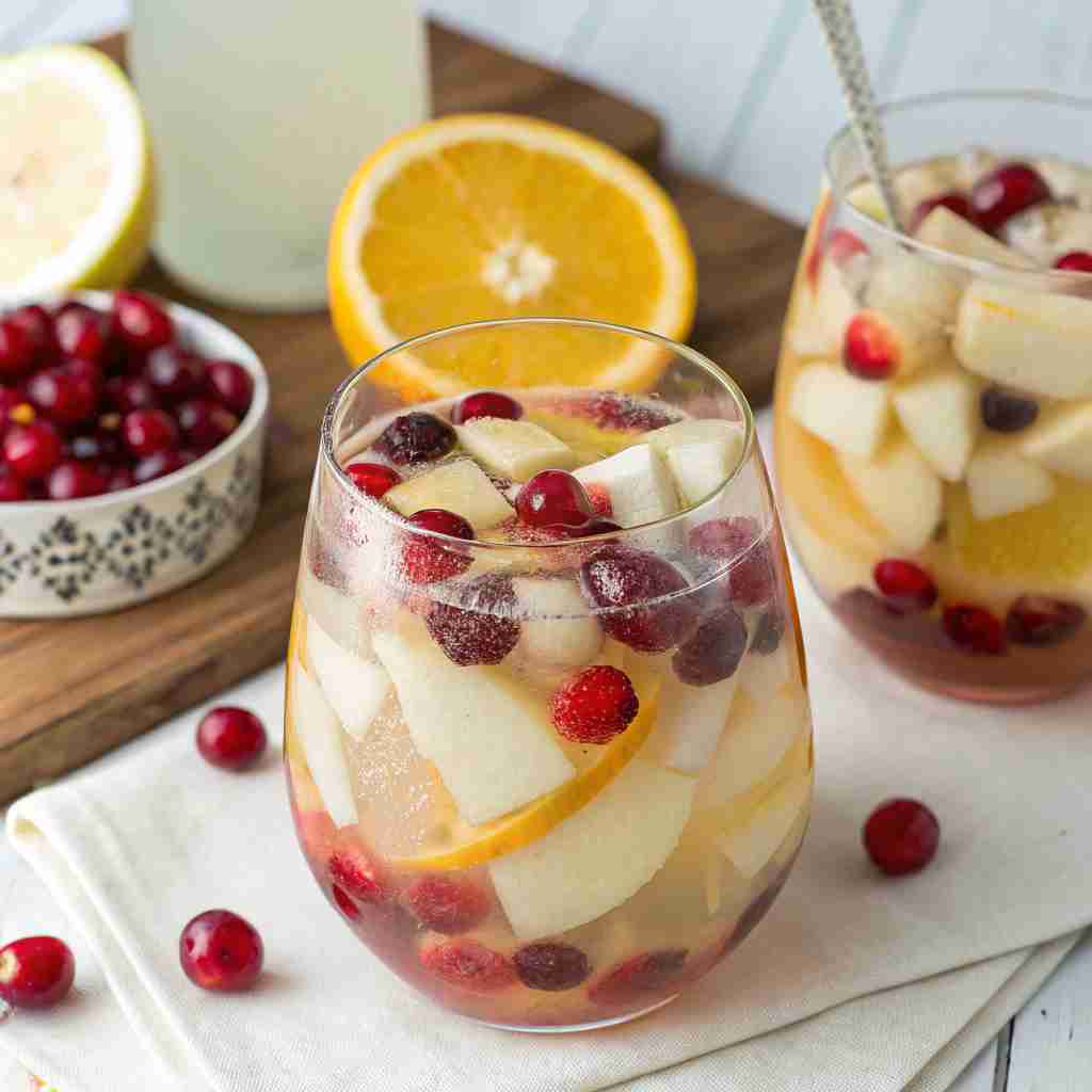 White lemonade Sangria with Cider & Cranberries 1 White Lemonade Sangria