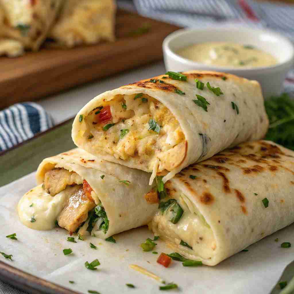Ooey-Gooey Cheesy Garlic Chicken Wraps