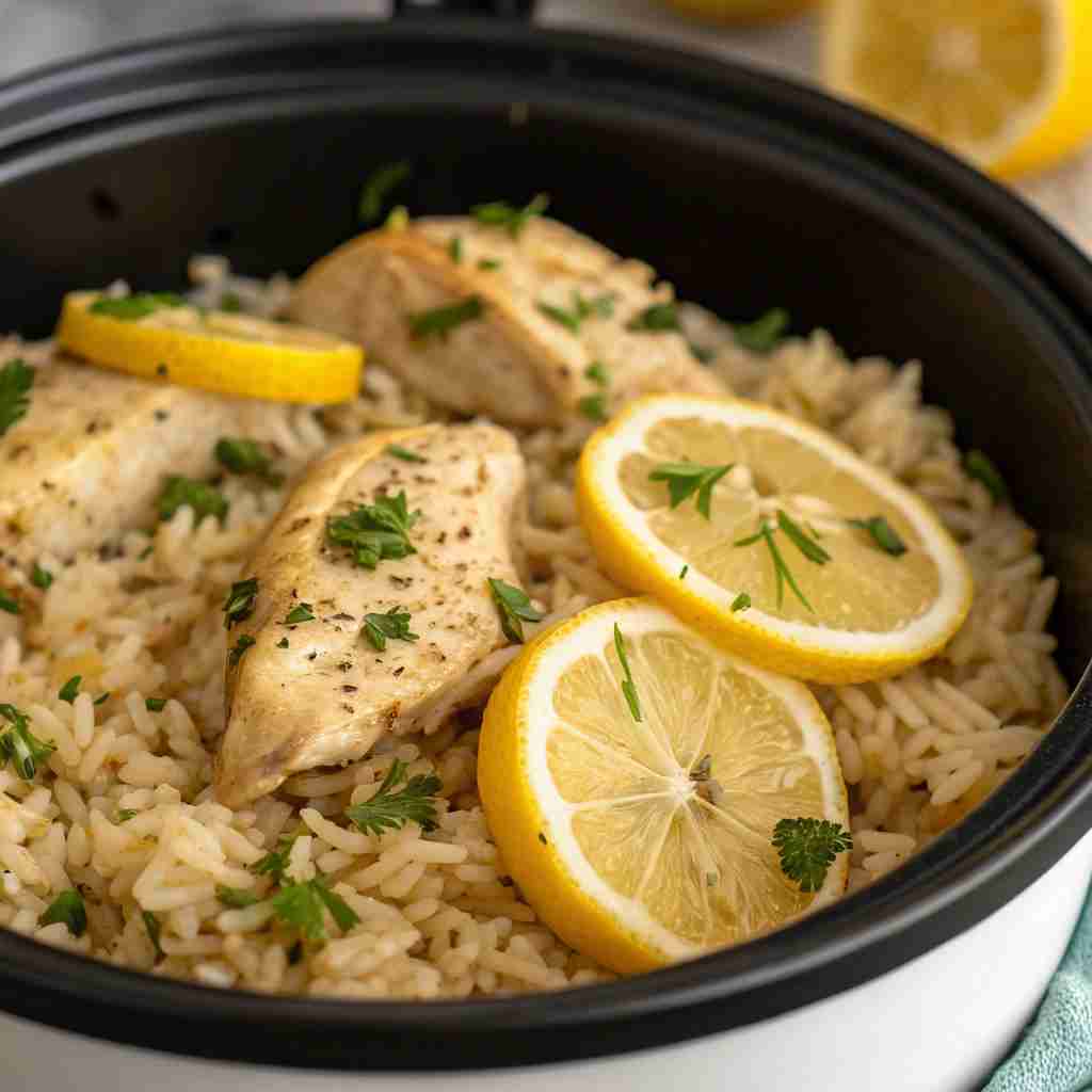 Slow Cooker Lemon Herb Chicken and Rice Recipe