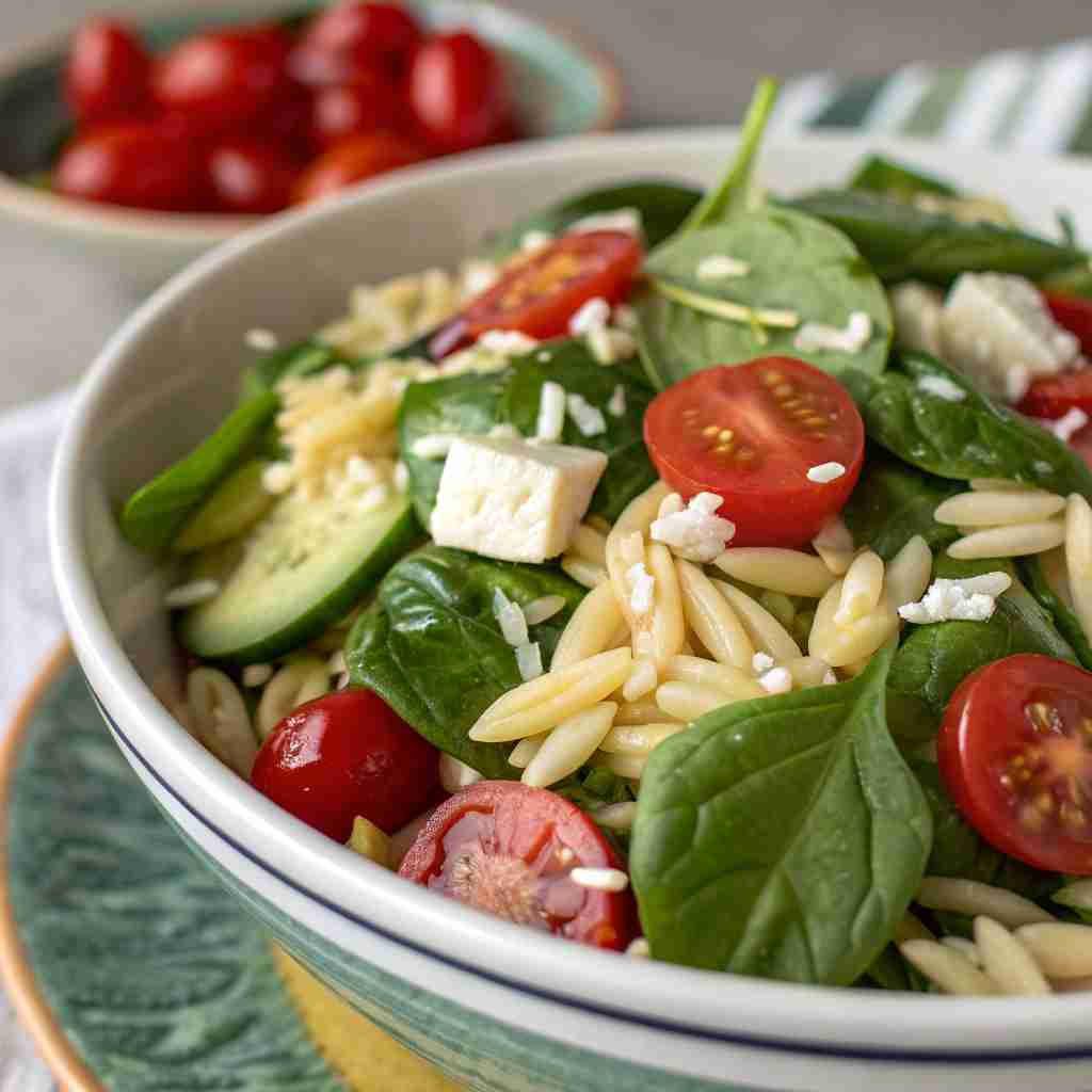 Spinach and Orzo Salad - Light Mediterranean Side Dish 1 Spinach and Orzo Salad