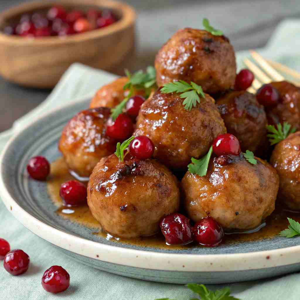 Cranberry Glazed Turkey Meatballs - Thanksgiving Appetizer 1 Cranberry Glazed Turkey Meatballs