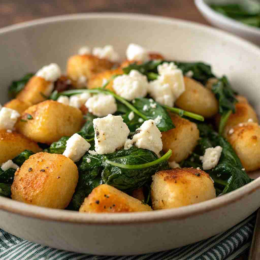 Crispy Gnocchi with Spinach and Feta - Pan-Fried Recipe 1 Crispy Gnocchi with Spinach and Feta