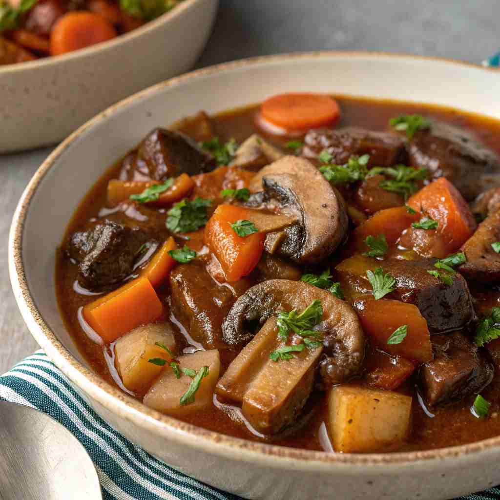 Mushroom Bourguignon Vegetarian Main - Meatless Thanksgiving Entree 1 Mushroom Bourguignon Vegetarian Main