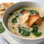 Potato Soup with Spinach & Parmesan Crisp