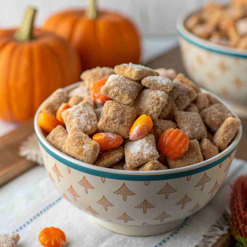 Fall Muddy Buddies Recipe - Pumpkin Spice Puppy Chow 1 Pumpkin Spice Puppy Chow