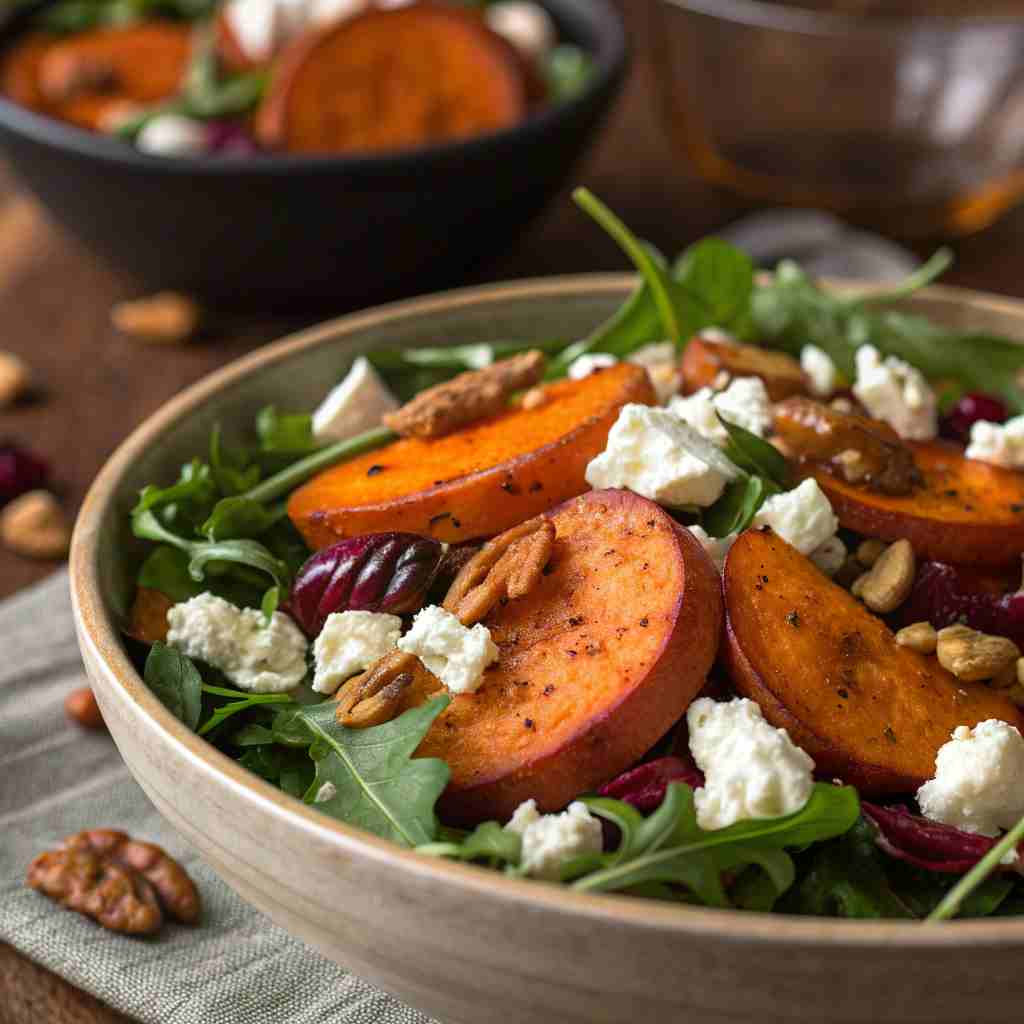 Roasted Sweet Potato Goat Cheese Salad - Warm Fall Salad 1 Roasted Sweet Potato Goat Cheese Salad