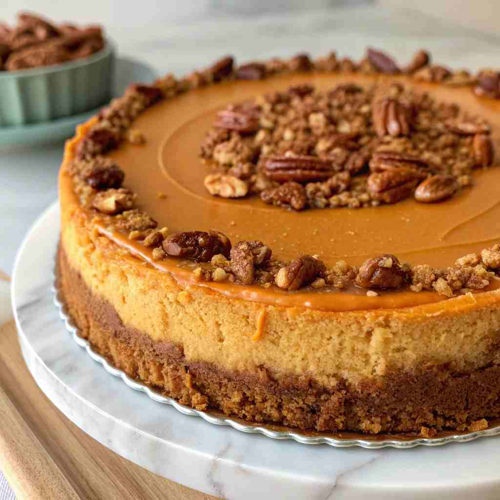 Sweet Potato Cheesecake with Maple-Pecan Topping - Southern Fusion 1 Sweet Potato Cheesecake with Maple-Pecan Topping