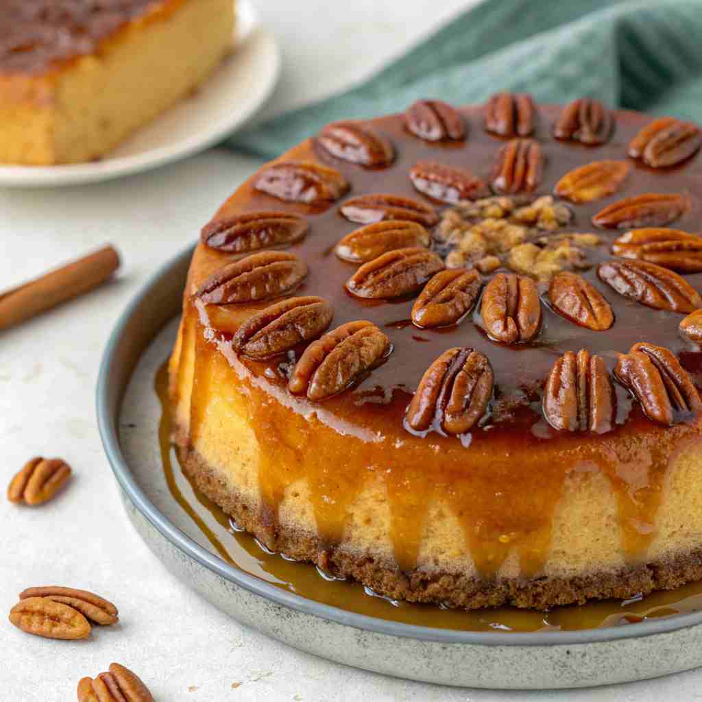 Upside Down Pecan Cake with Caramel Topping - Sticky Sweet Dessert 1 Upside Down Pecan Cake with Caramel Topping