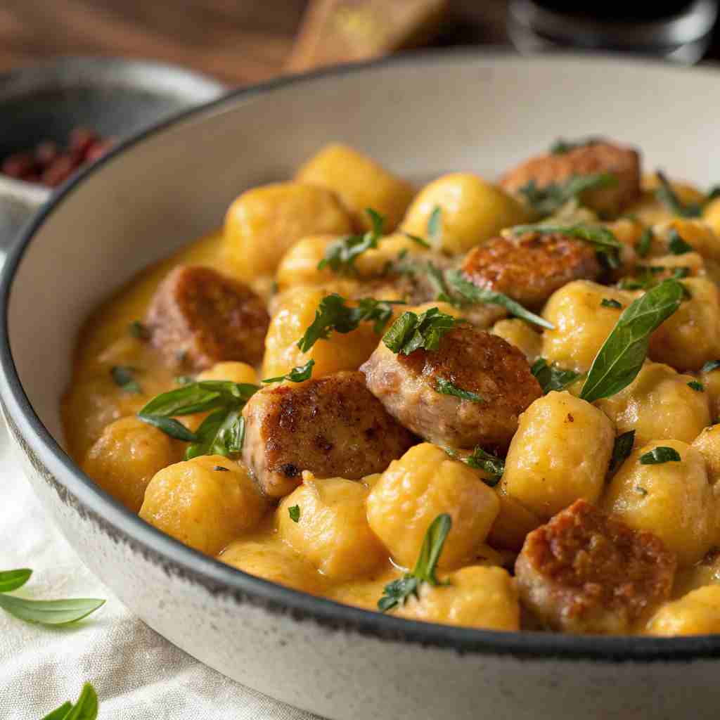 Creamy Butternut Squash Gnocchi with Sausage Recipe - Fall Pasta 1 Creamy Butternut Squash Gnocchi with Sausage Recipe