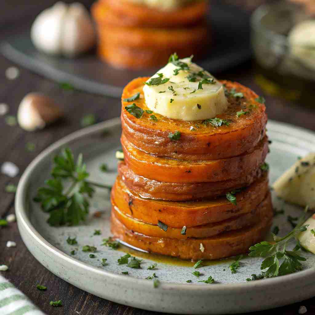 Garlic Butter Sweet Potato Stacks