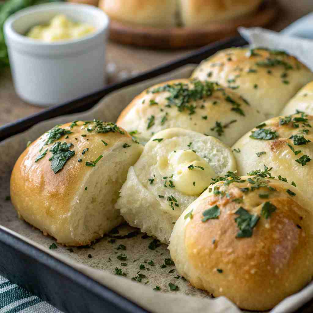 Soft Garlic Bread Rolls with Herb Butter