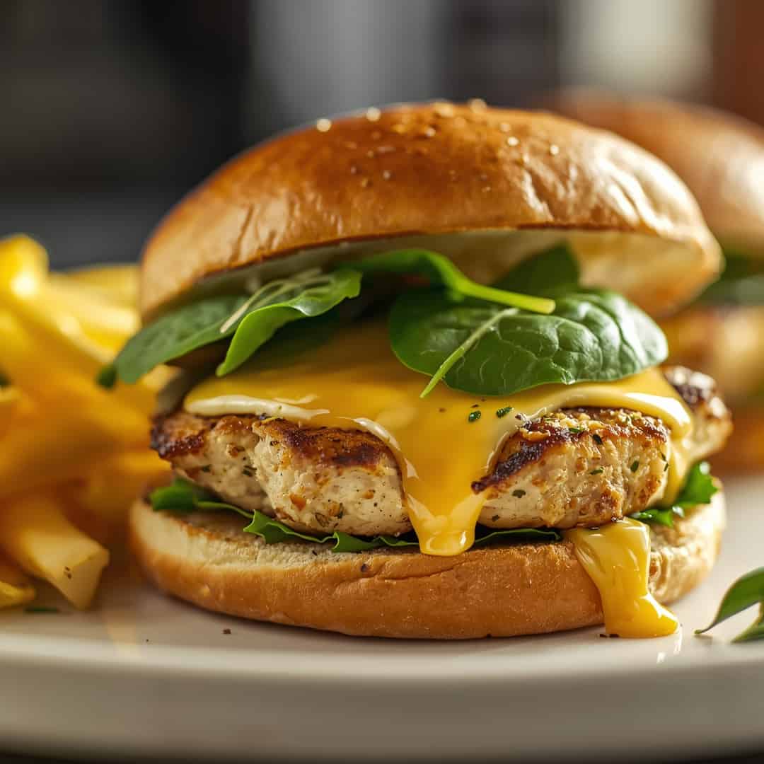 White Cheddar Spinach Chicken Burgers