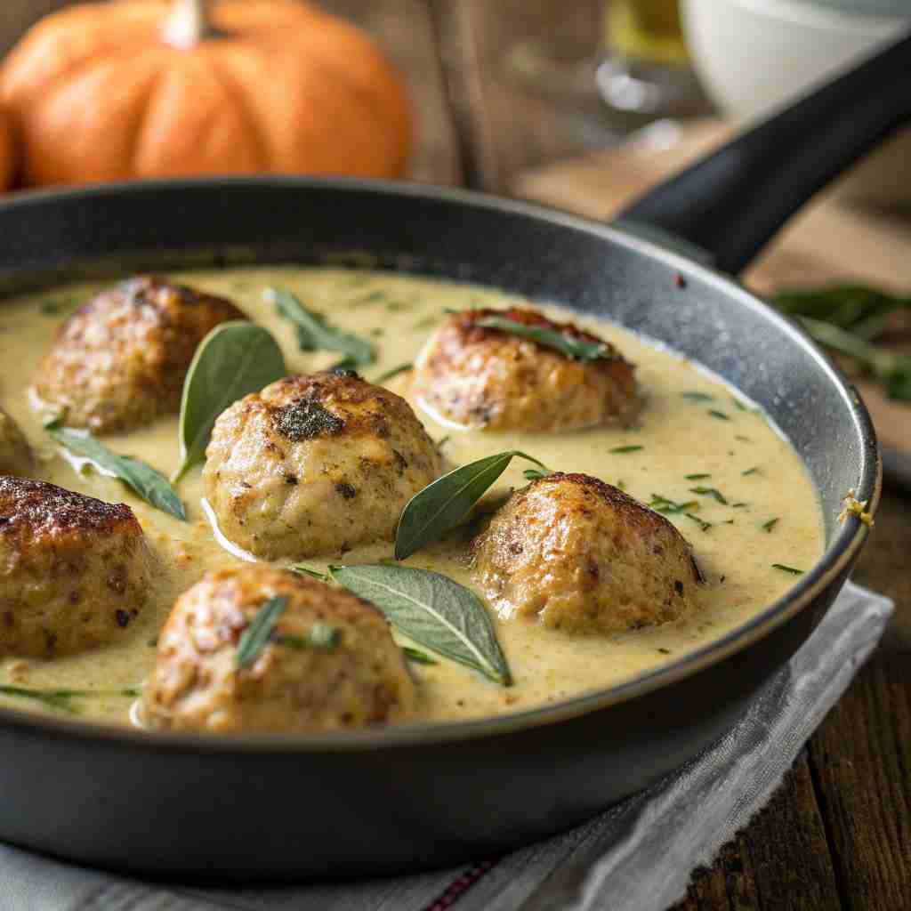 Pumpkin Chicken Meatballs in Sage Cream Sauce