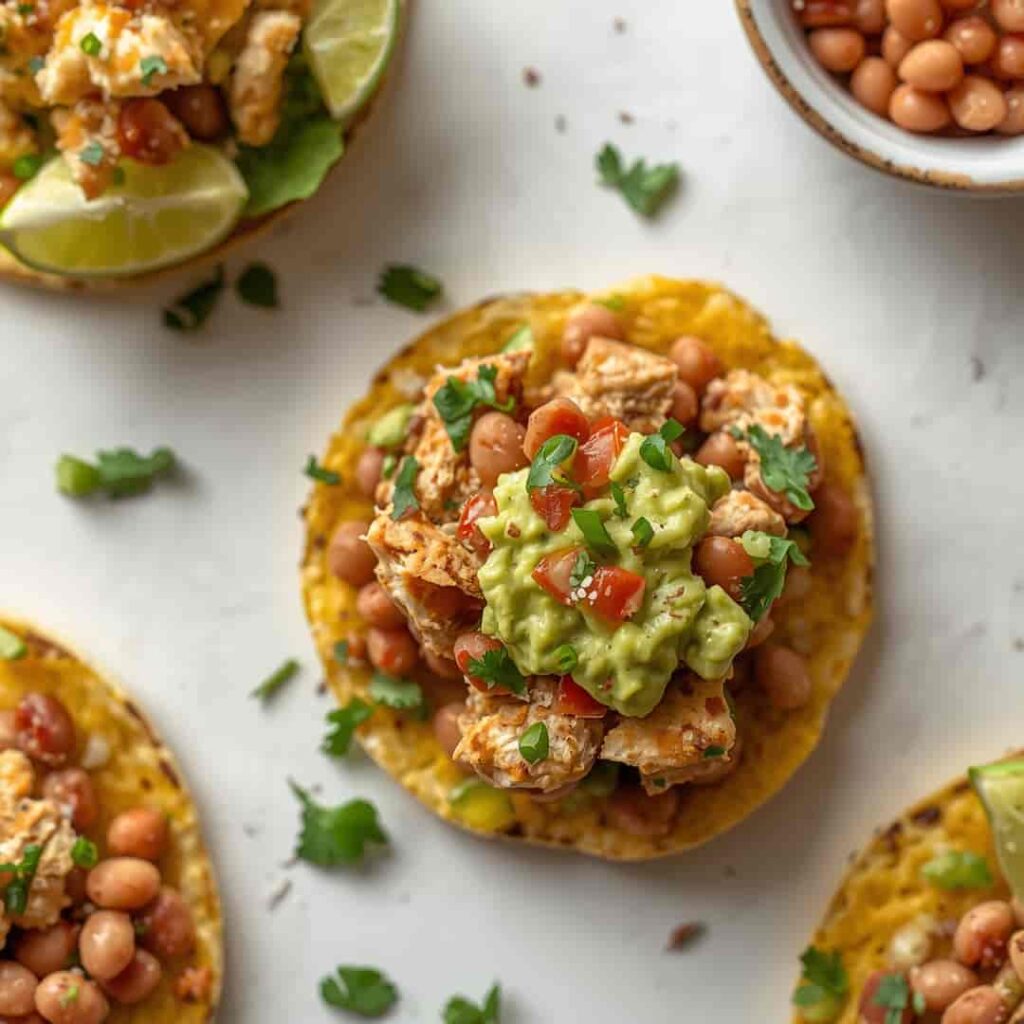 BEST Chicken Guacamole Bean Tostadas