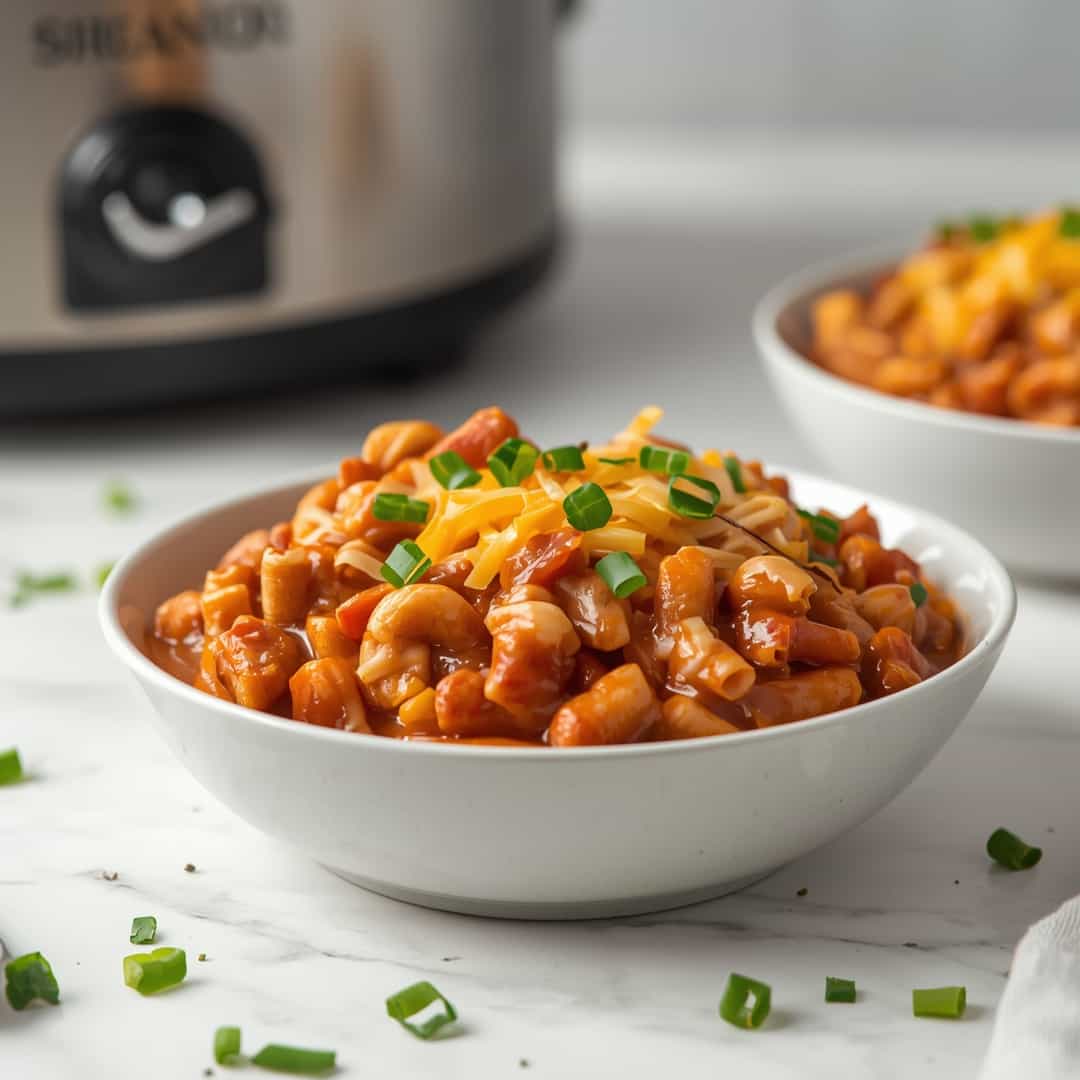 Cheesy Crock Pot Chili Mac