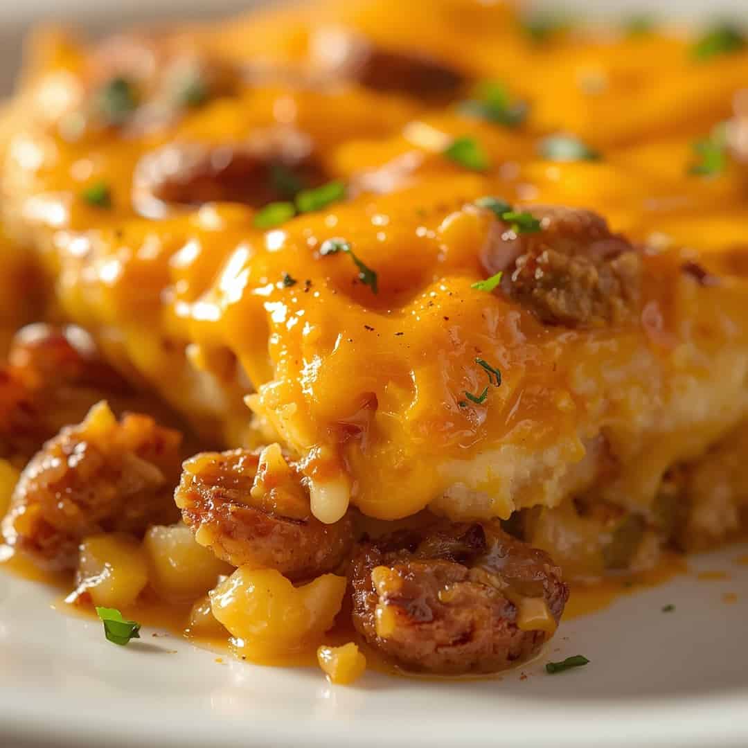 Cheesy Sausage Hash Brown Breakfast Casserole