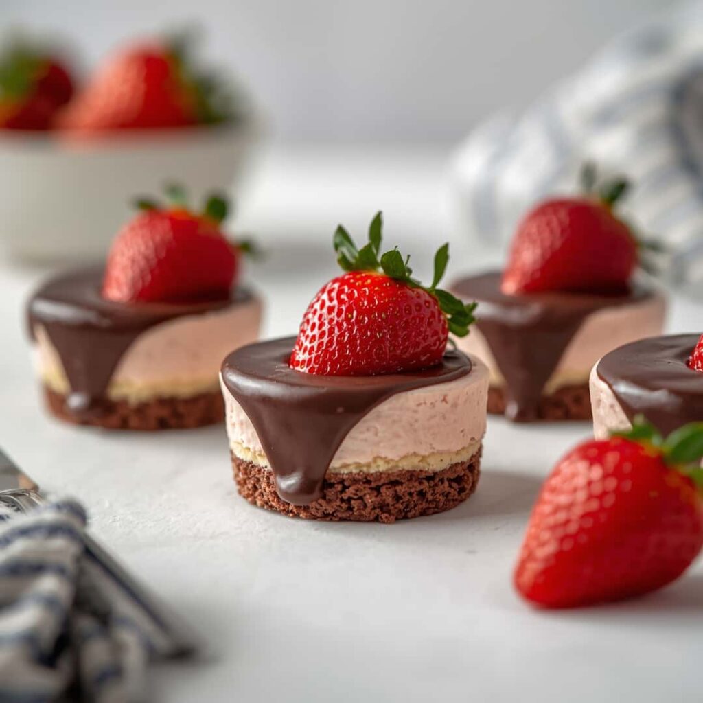 Chocolate Dipped Strawberry Mini Cheesecakes