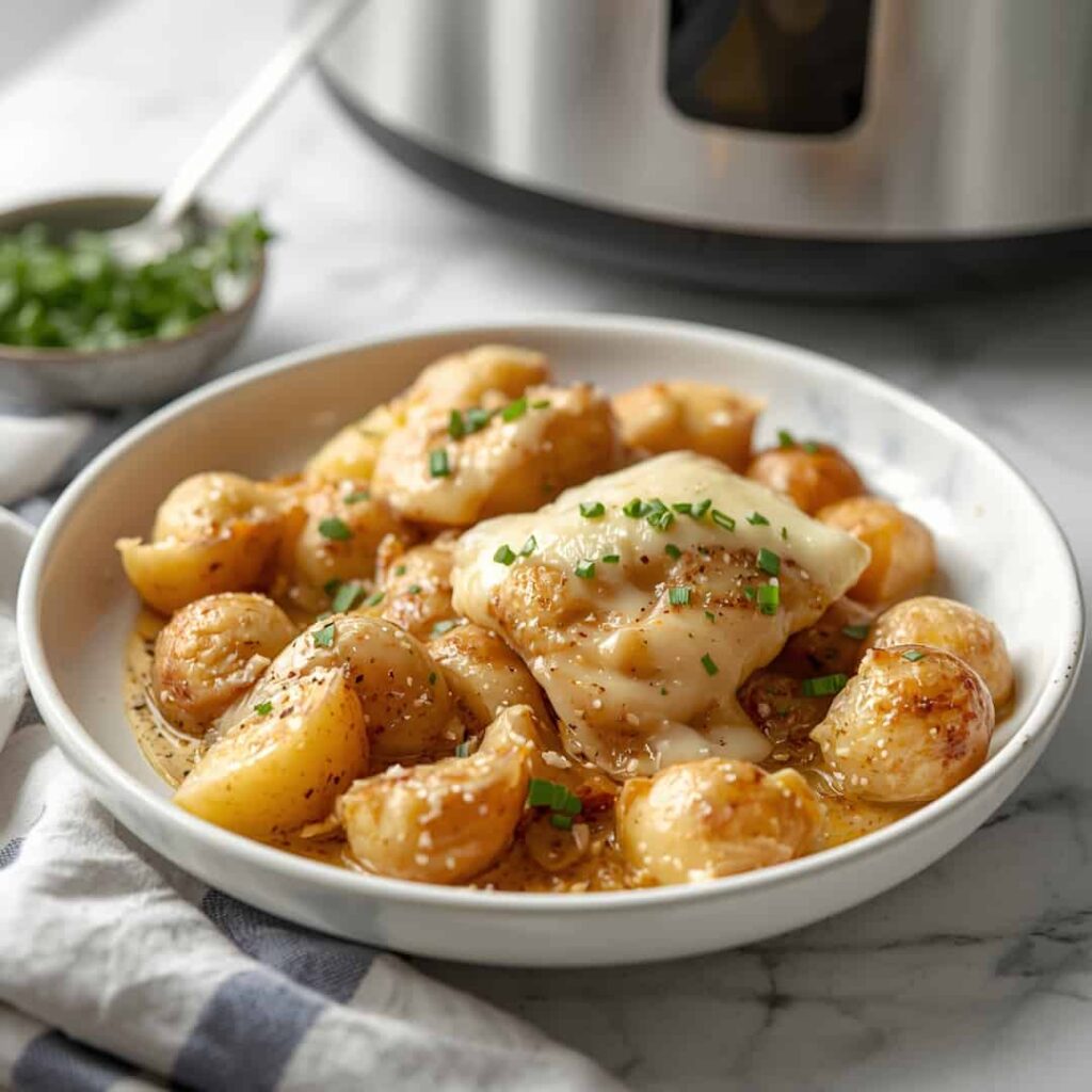 Cozy Garlic Parmesan Crockpot Chicken & Potatoes