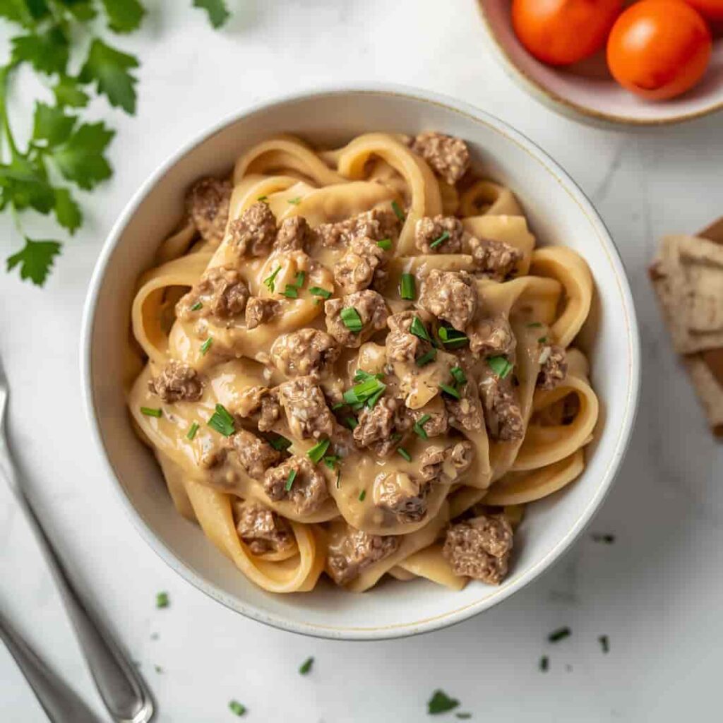 Creamy Ground Beef Stroganoff