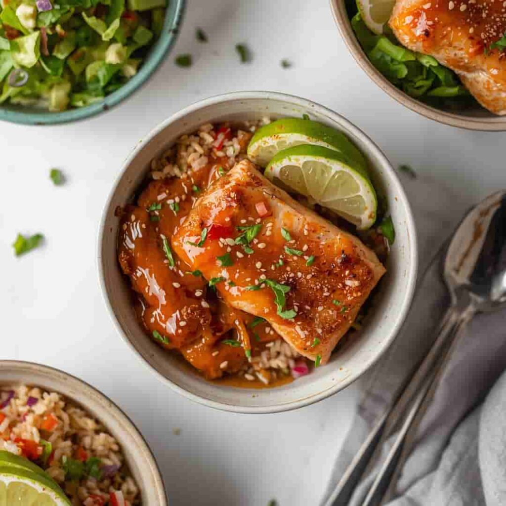 Crispy Bang Bang Salmon Bite Bowls
