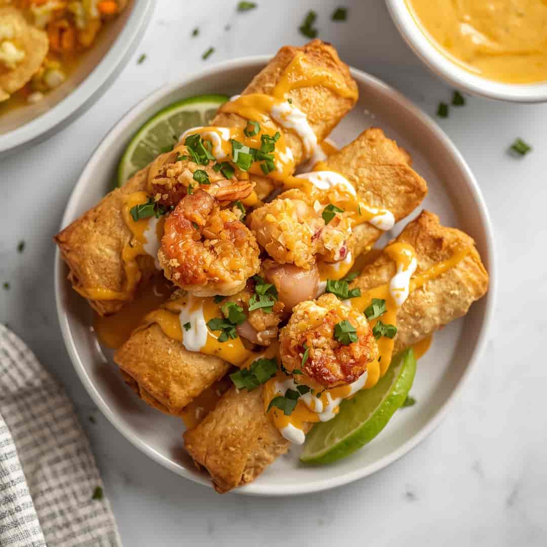 Crispy Crab Shrimp Queso Taquitos