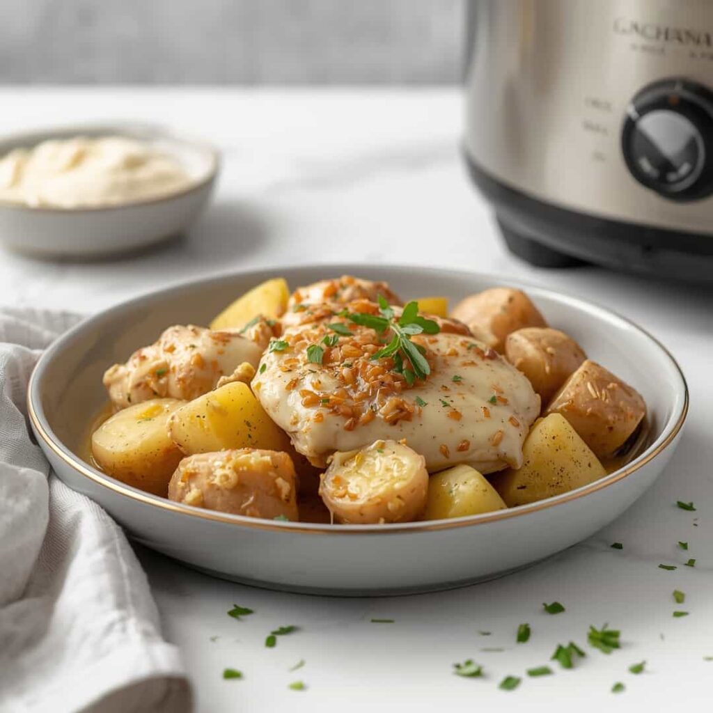 Garlic Parmesan Crockpot Chicken & Potatoes