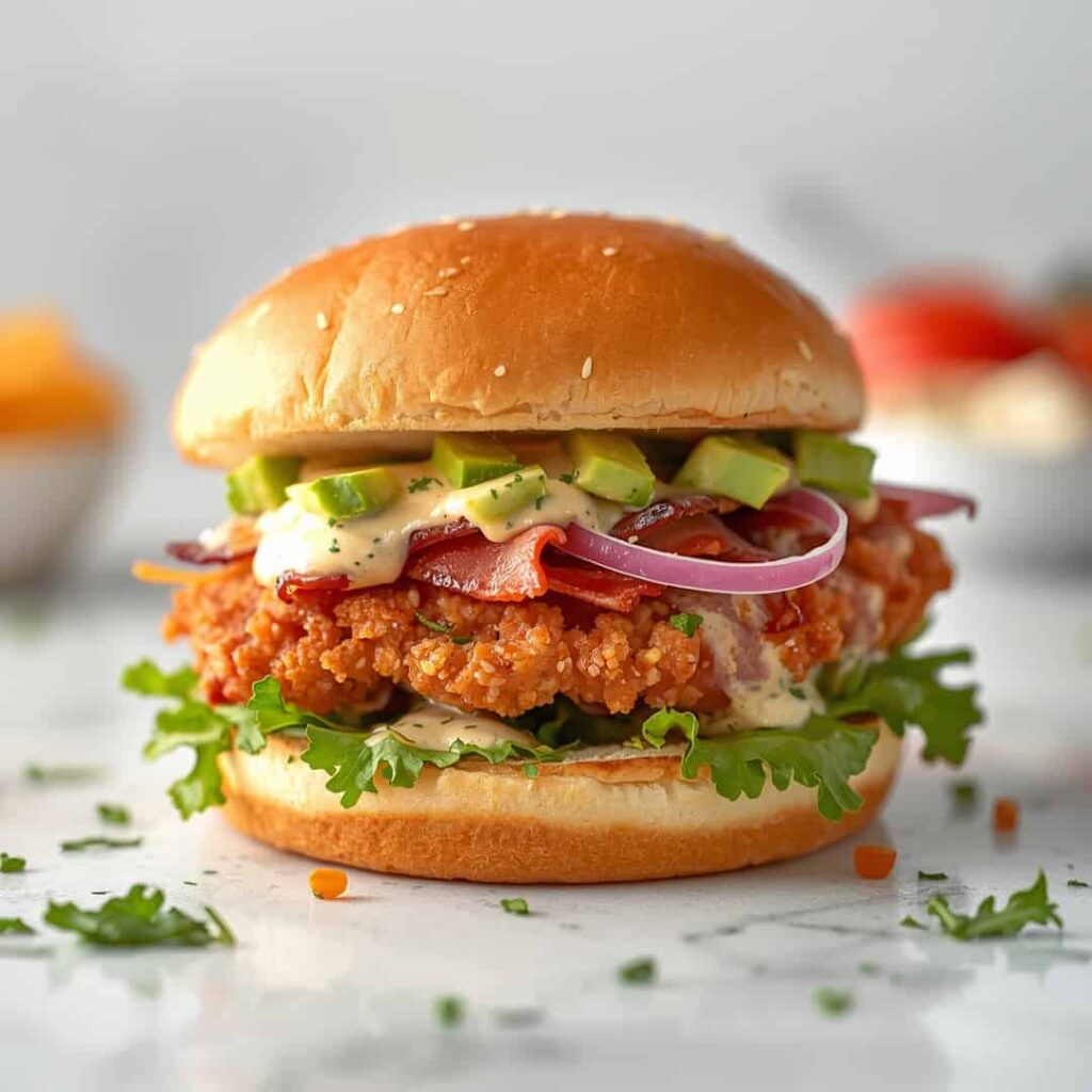Loaded Chicken Club Sandwich Crispy Beef Bacon Avocado Ranch