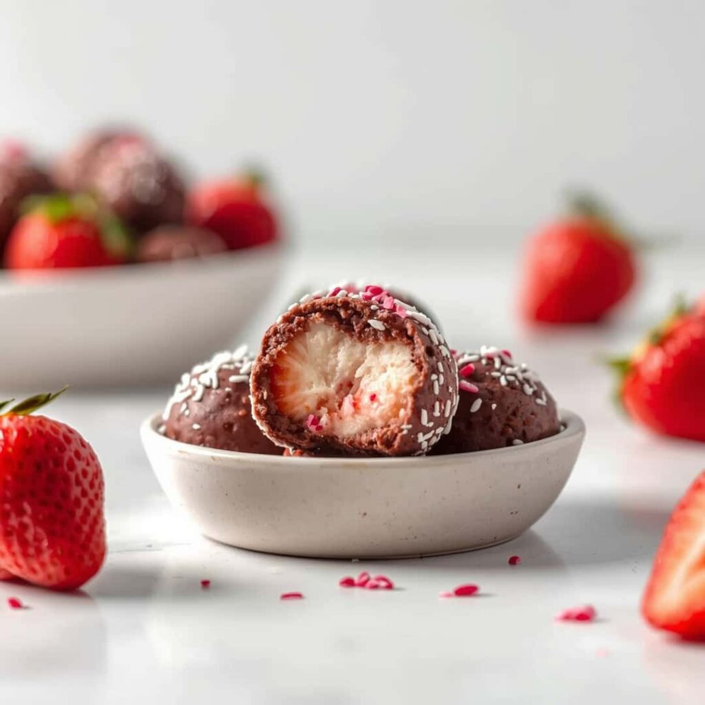 No Bake Strawberry Cheesecake Protein Balls