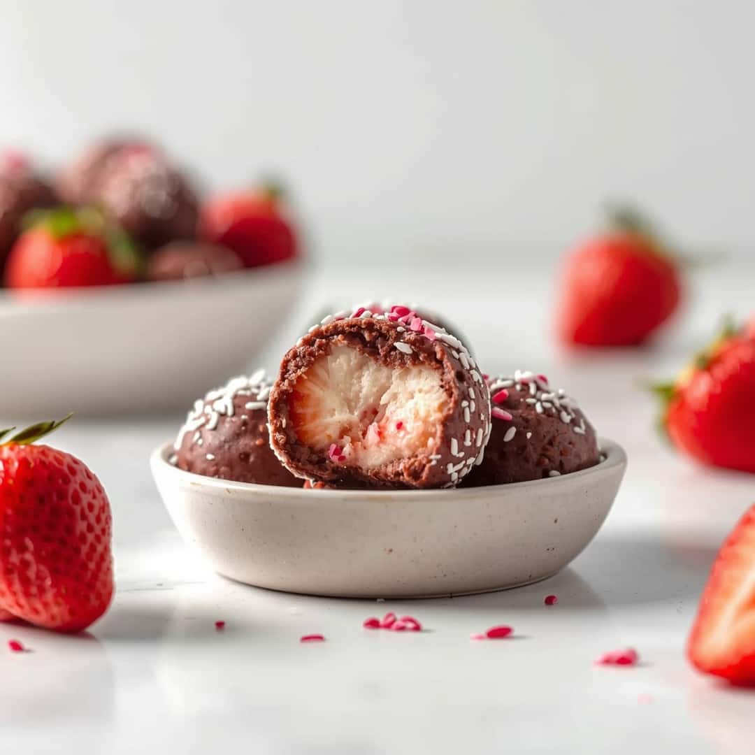 No Bake Strawberry Cheesecake Protein Balls