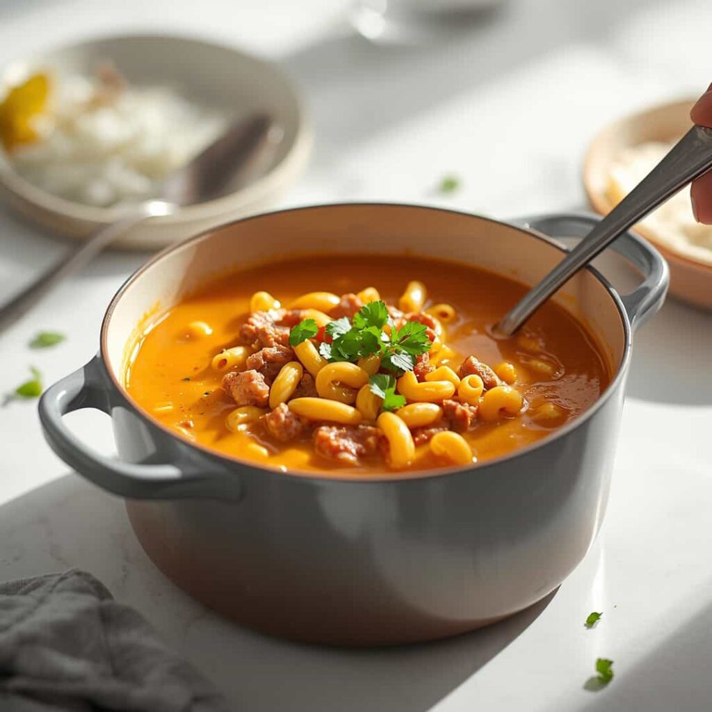 One-Pot Macaroni Cheeseburger Soup