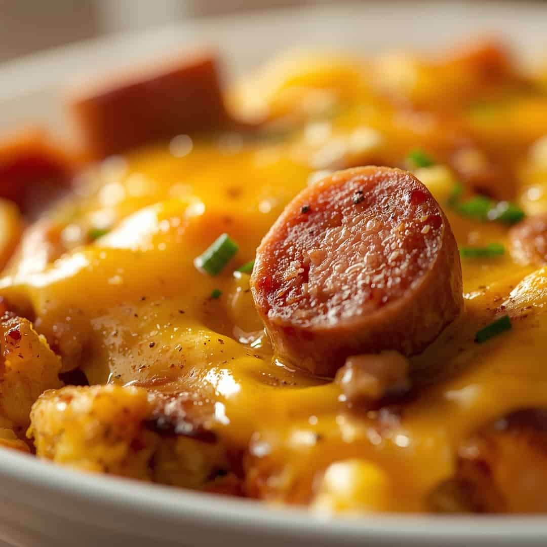 Overnight Cheesy Sausage and Hashbrown Breakfast Casserole