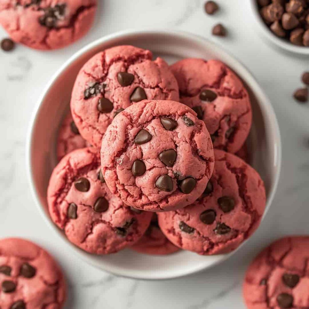 Pink Velvet Chocolate Chip Cookies
