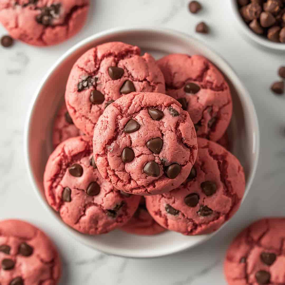 Pink Velvet Chocolate Chip Cookies