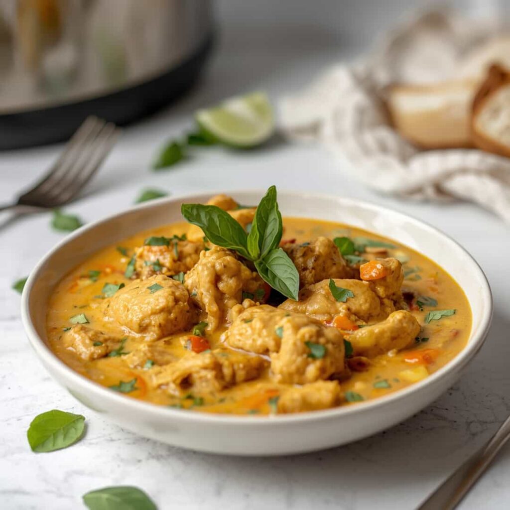 Tender Slow Cooker Basil Chicken Coconut Curry Bliss