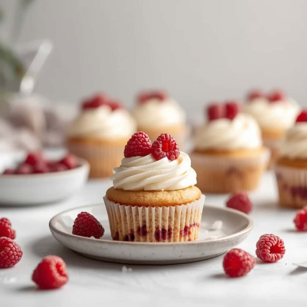 Almond Wedding Cake Cupcakes with Raspberry Filling