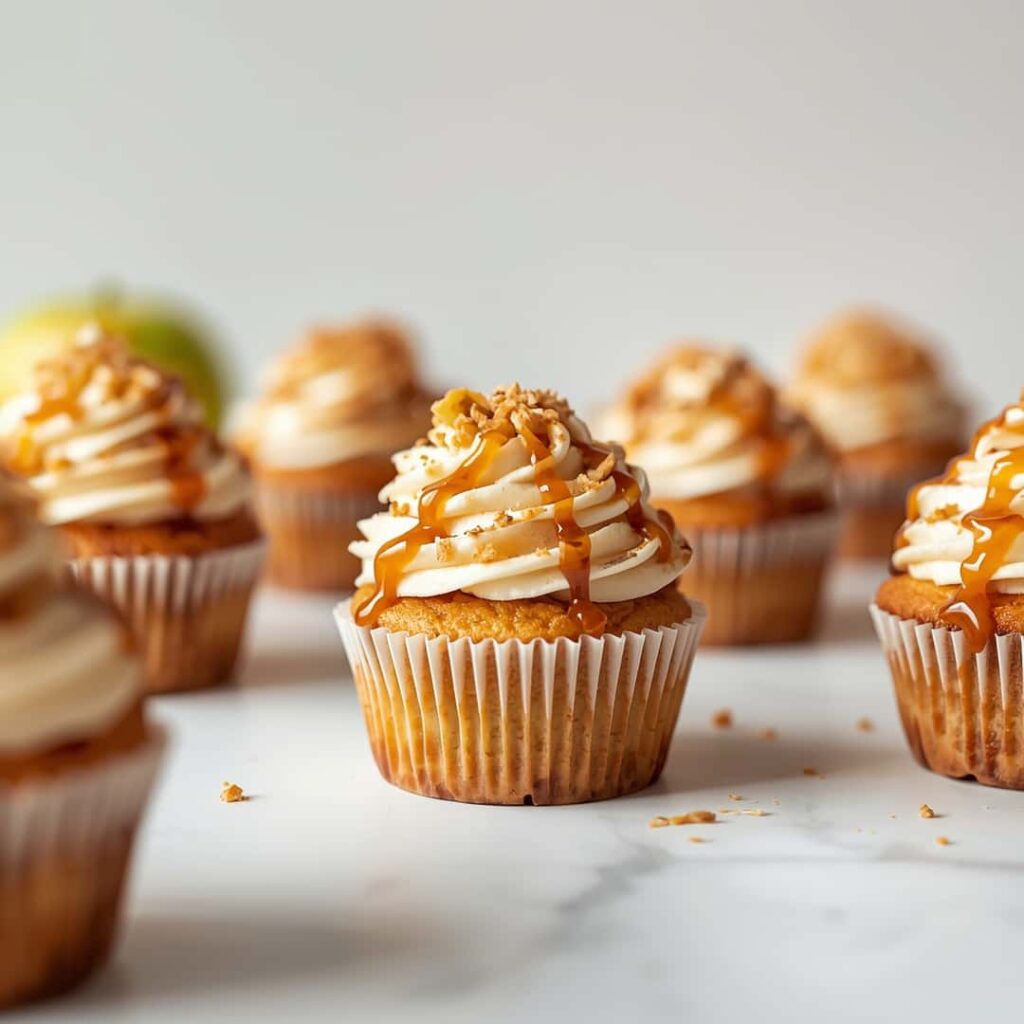 Apple Crisp Cupcakes with Caramel Drizzle