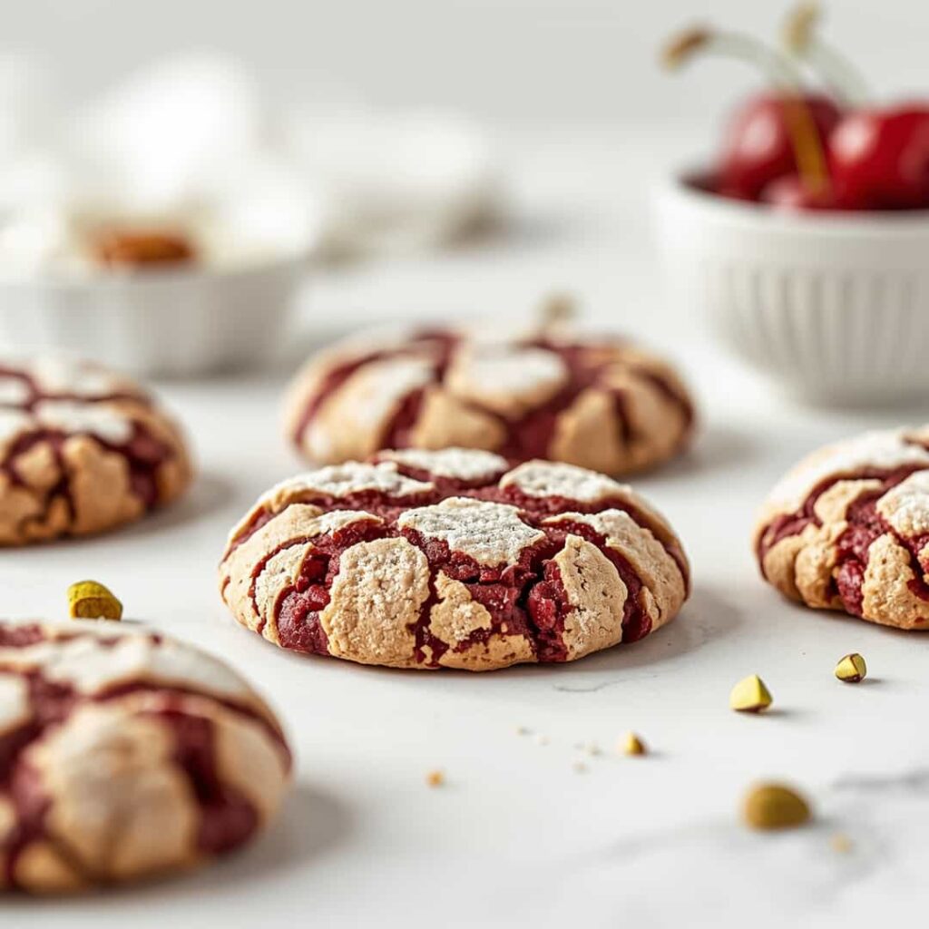 Cherry Pistachio Crinkle Cookies