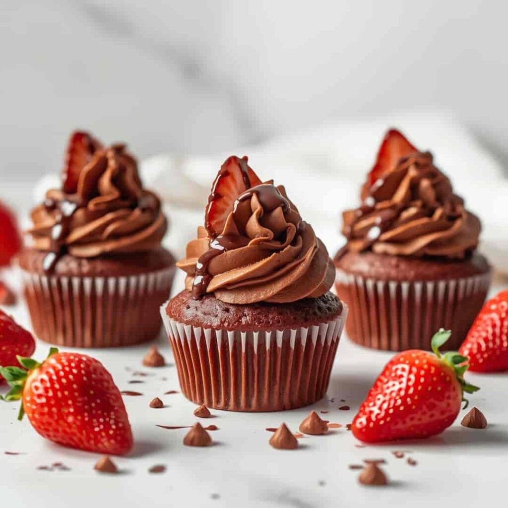 Decadent Chocolate Covered Strawberry Cupcakes